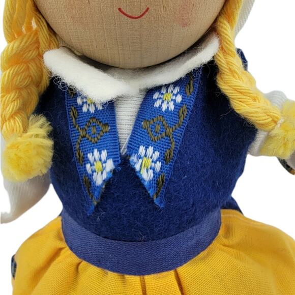 Original Butticki Of Sweden Handmade Wood Doll In Dress With Flowers 8" Tall - Picture 10 of 10